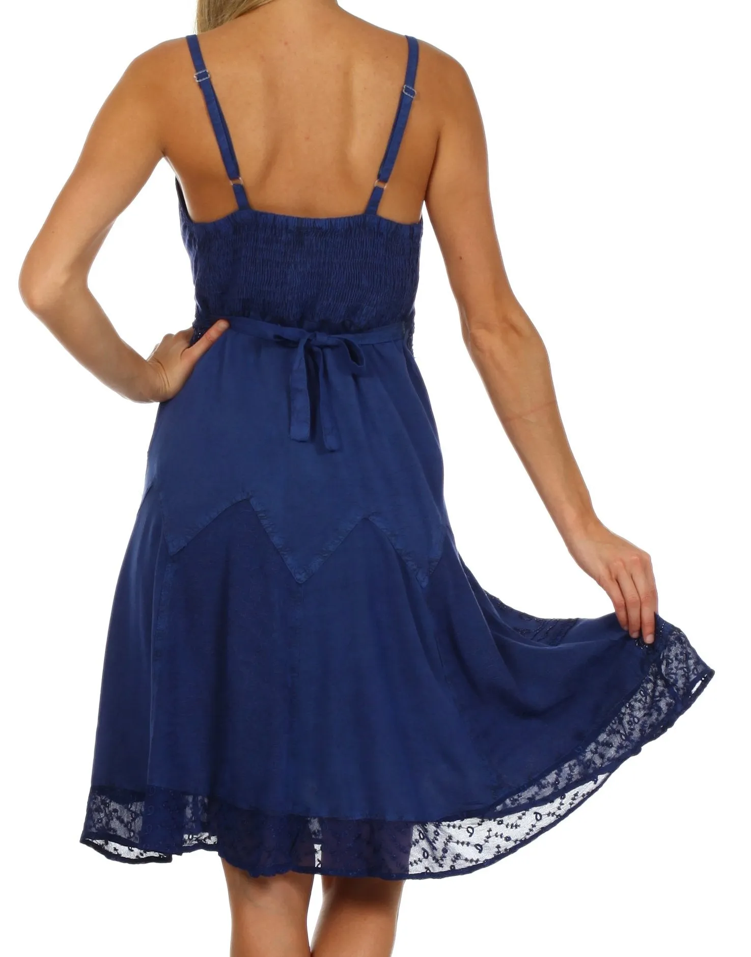 Sakkas Stonewashed Rayon Adjustable Spaghetti Straps Mid Length Dress