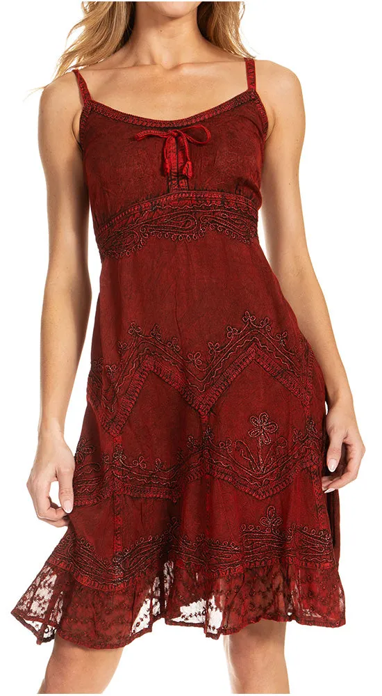 Sakkas Stonewashed Rayon Adjustable Spaghetti Straps Mid Length Dress