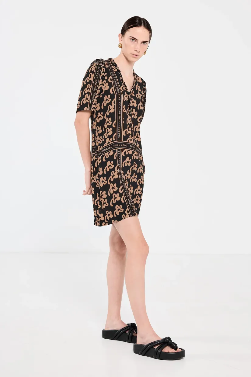 Salasai Plantation Shift Dress - Beige Pop Palm