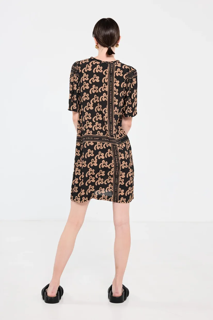 Salasai Plantation Shift Dress - Beige Pop Palm