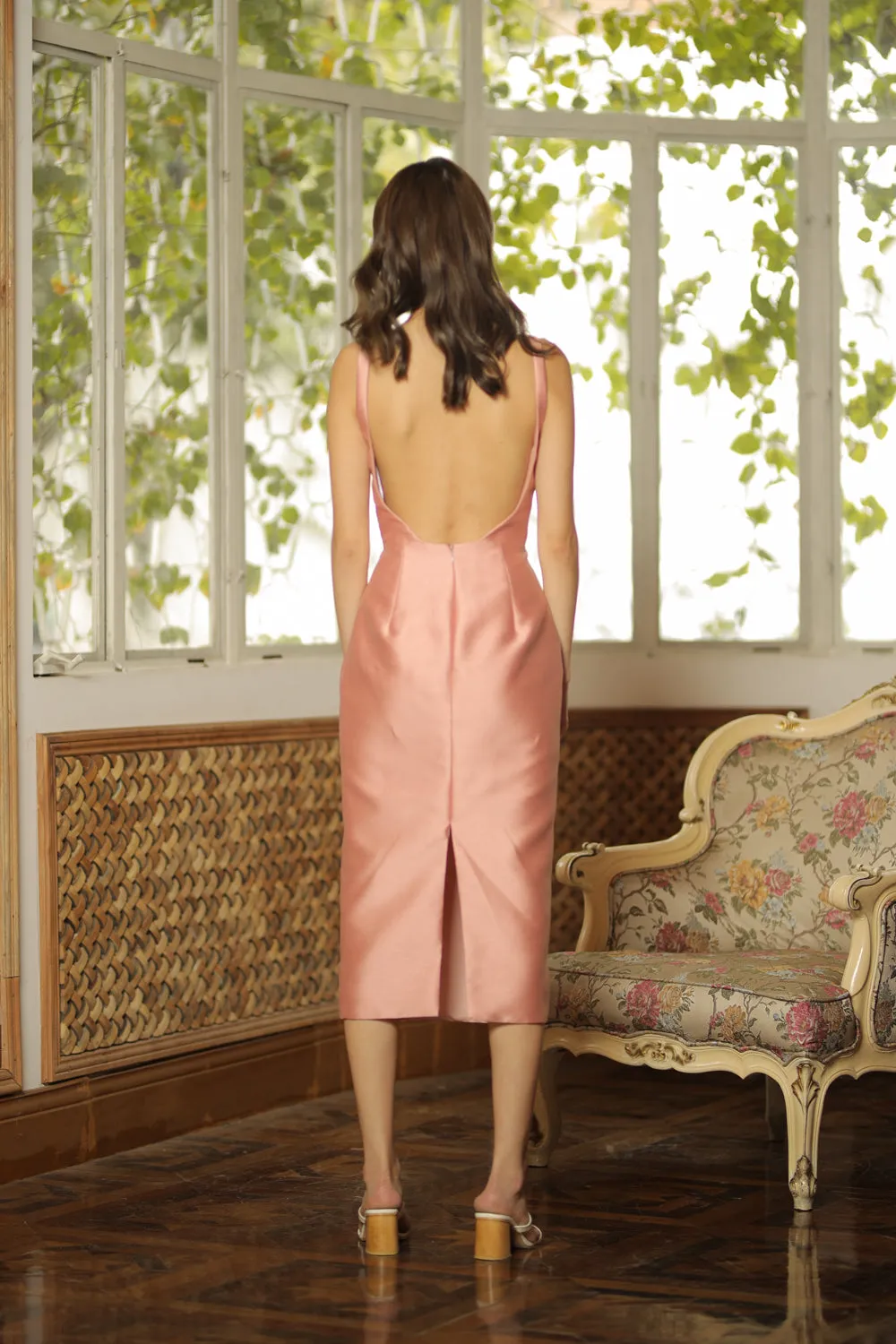 SALMA - I DO BY ZOO Sleeveless Pencil Skirt Midi Gown with Scoop Neckline and Lowback (Old Rose Gazar)