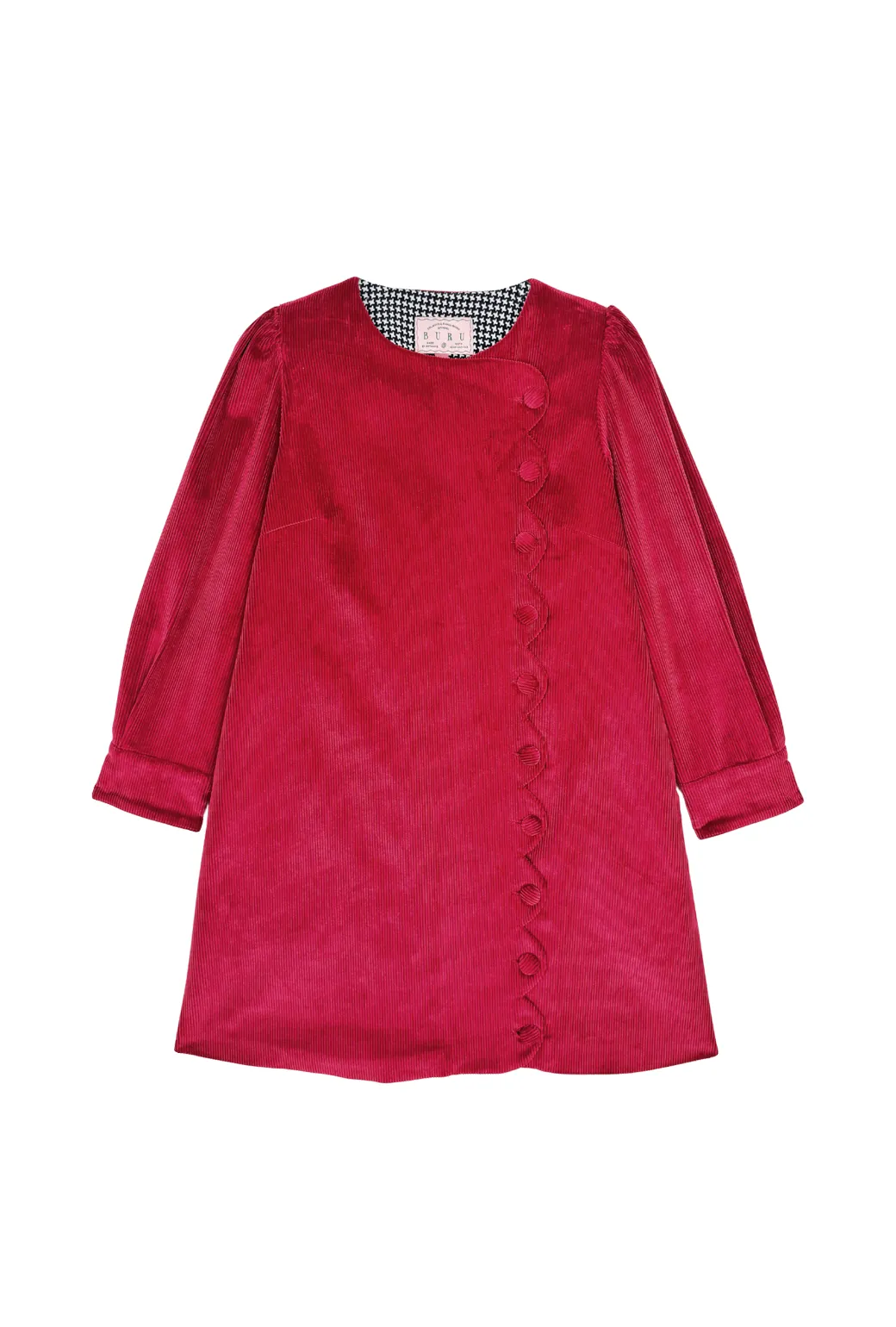 SAMPLE - Long Sleeve Scallop Shift Dress - Cabernet Corduroy