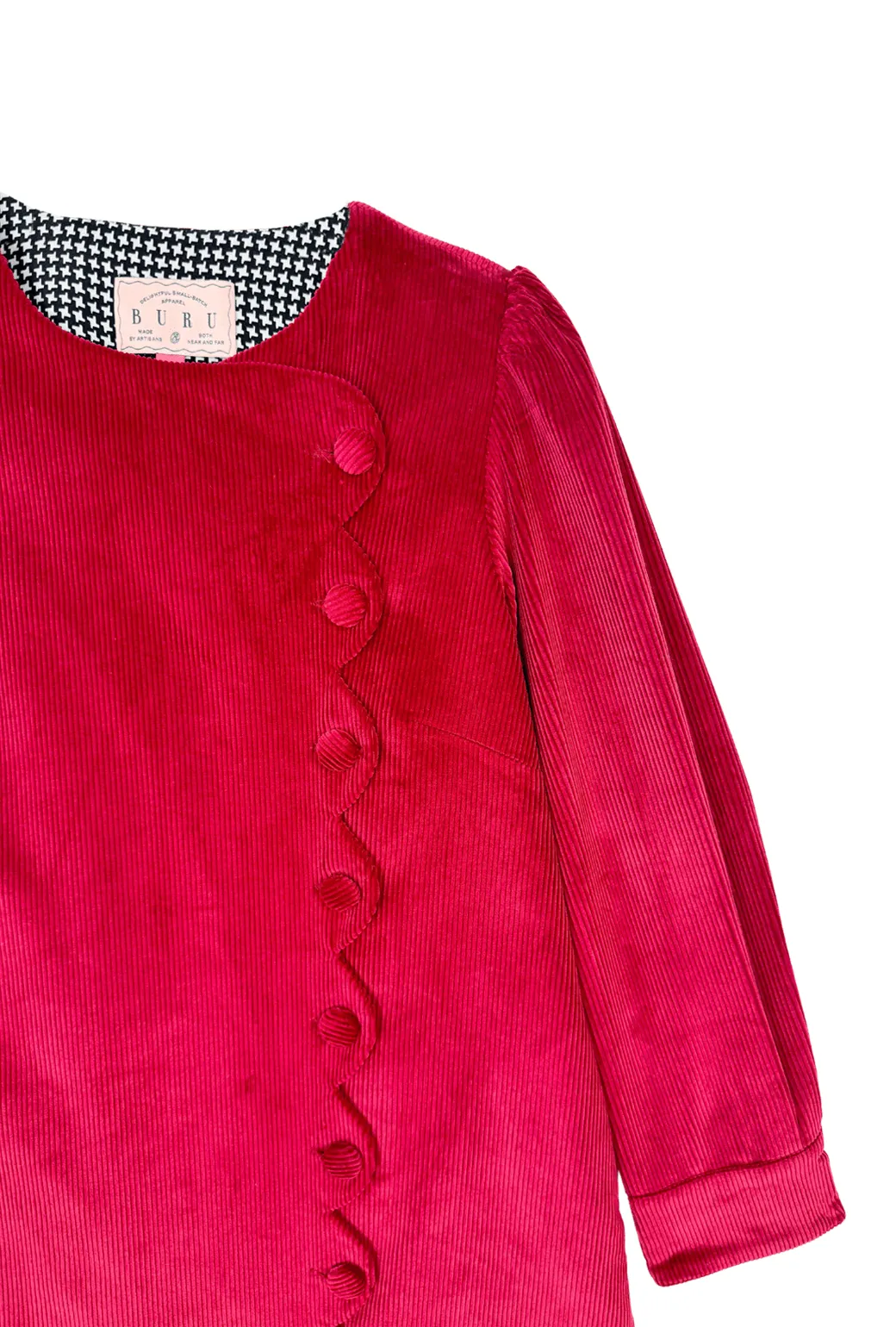 SAMPLE - Long Sleeve Scallop Shift Dress - Cabernet Corduroy