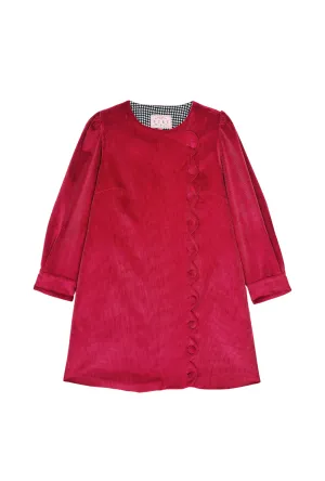 SAMPLE - Long Sleeve Scallop Shift Dress - Cabernet Corduroy