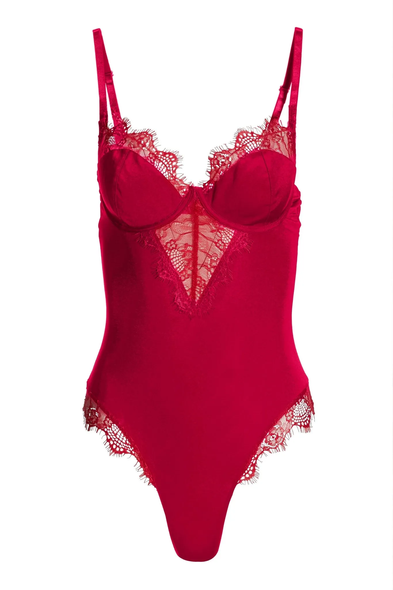 Scalloped Lace Bodysuit Red