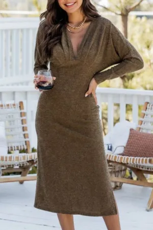 Sexy Simplicity Solid Slit Solid Color V Neck A Line Dresses
