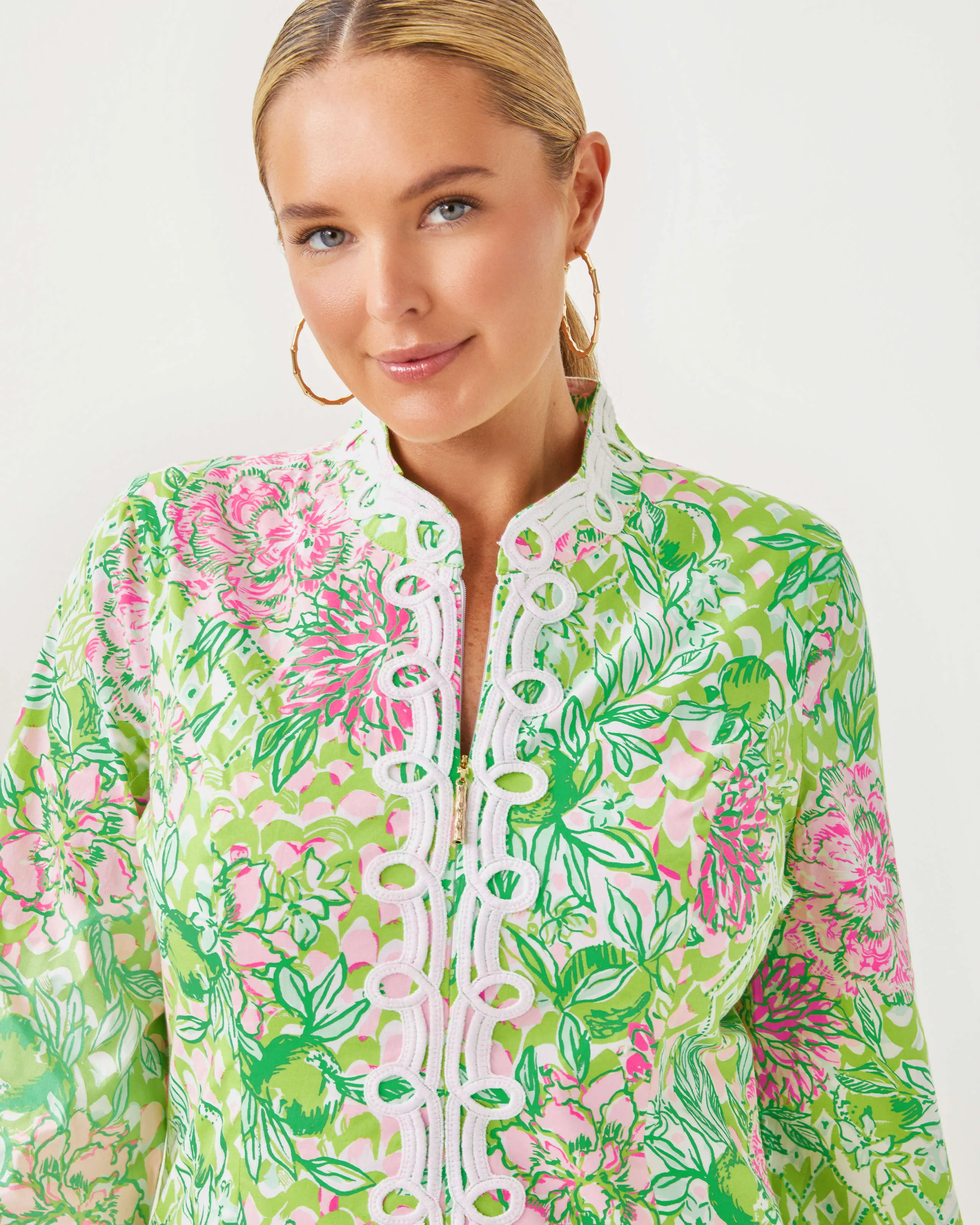Shealyn 3/4 Sleeve Stretch Maxi Caftan - Fauna Green Lime Feeling Good