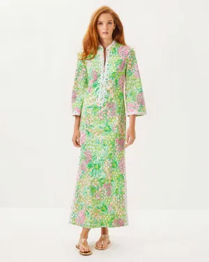 Shealyn 3/4 Sleeve Stretch Maxi Caftan - Fauna Green Lime Feeling Good