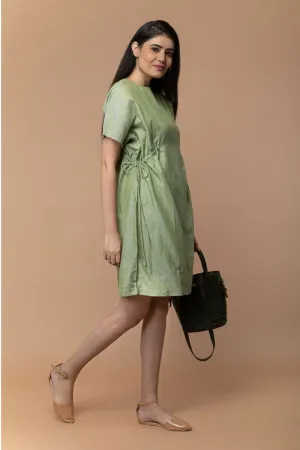 Shift Dress with Drawstrings in Apple green Hand Loom Cotton from Sambalpur (Set of 2)
