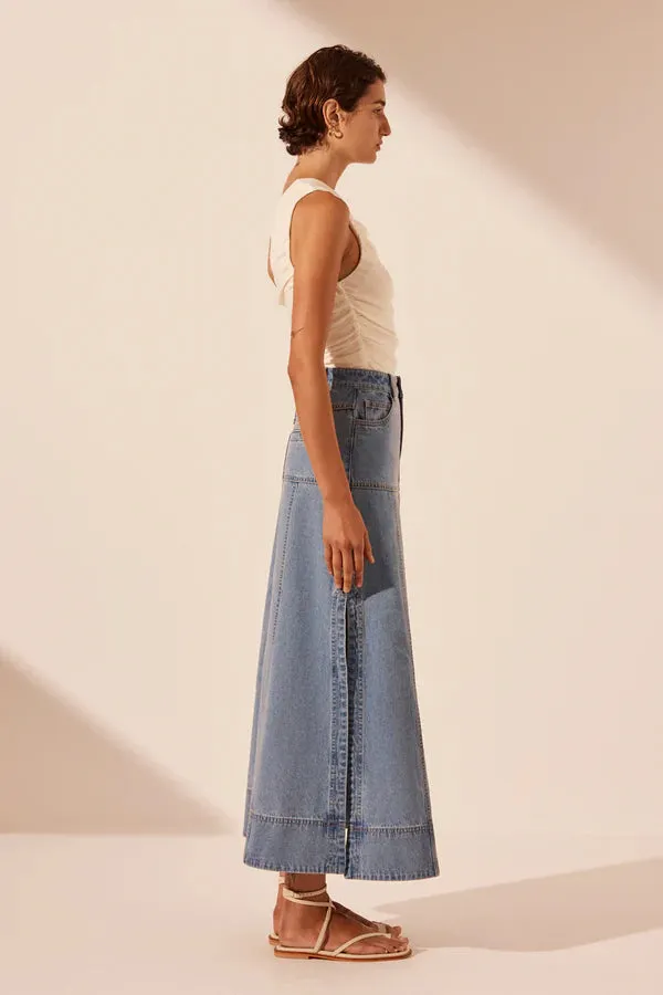 Shona Joy Stella Panelled Midi Skirt - Mid Blue