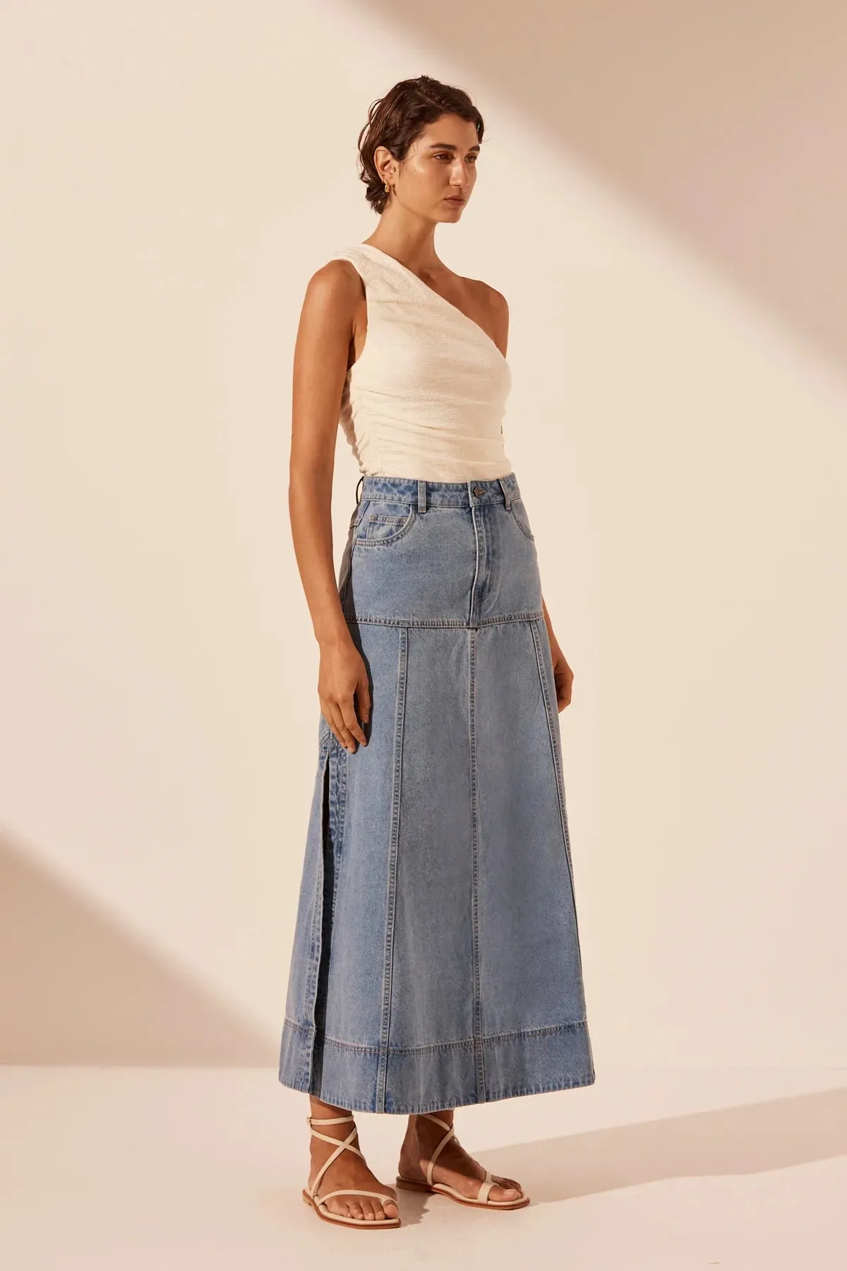 Shona Joy Stella Panelled Midi Skirt - Mid Blue