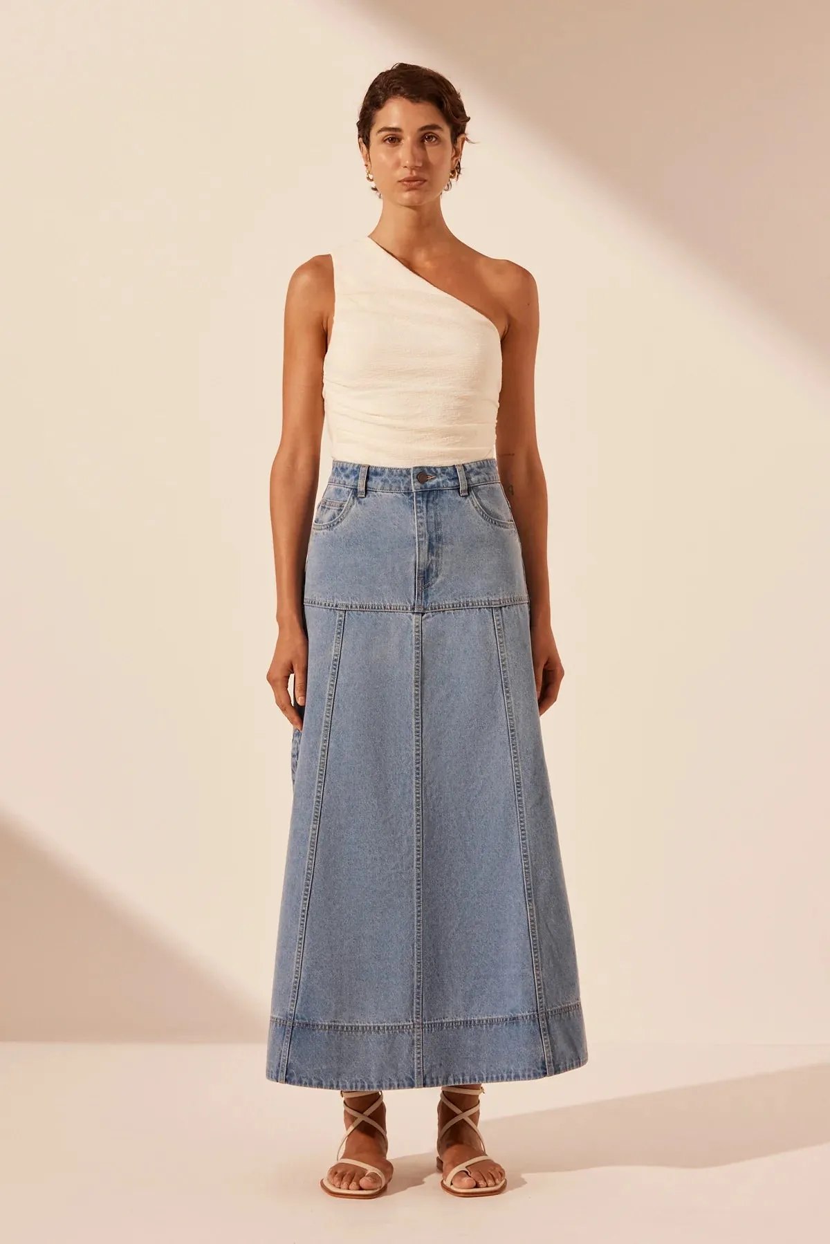 Shona Joy Stella Panelled Midi Skirt - Mid Blue