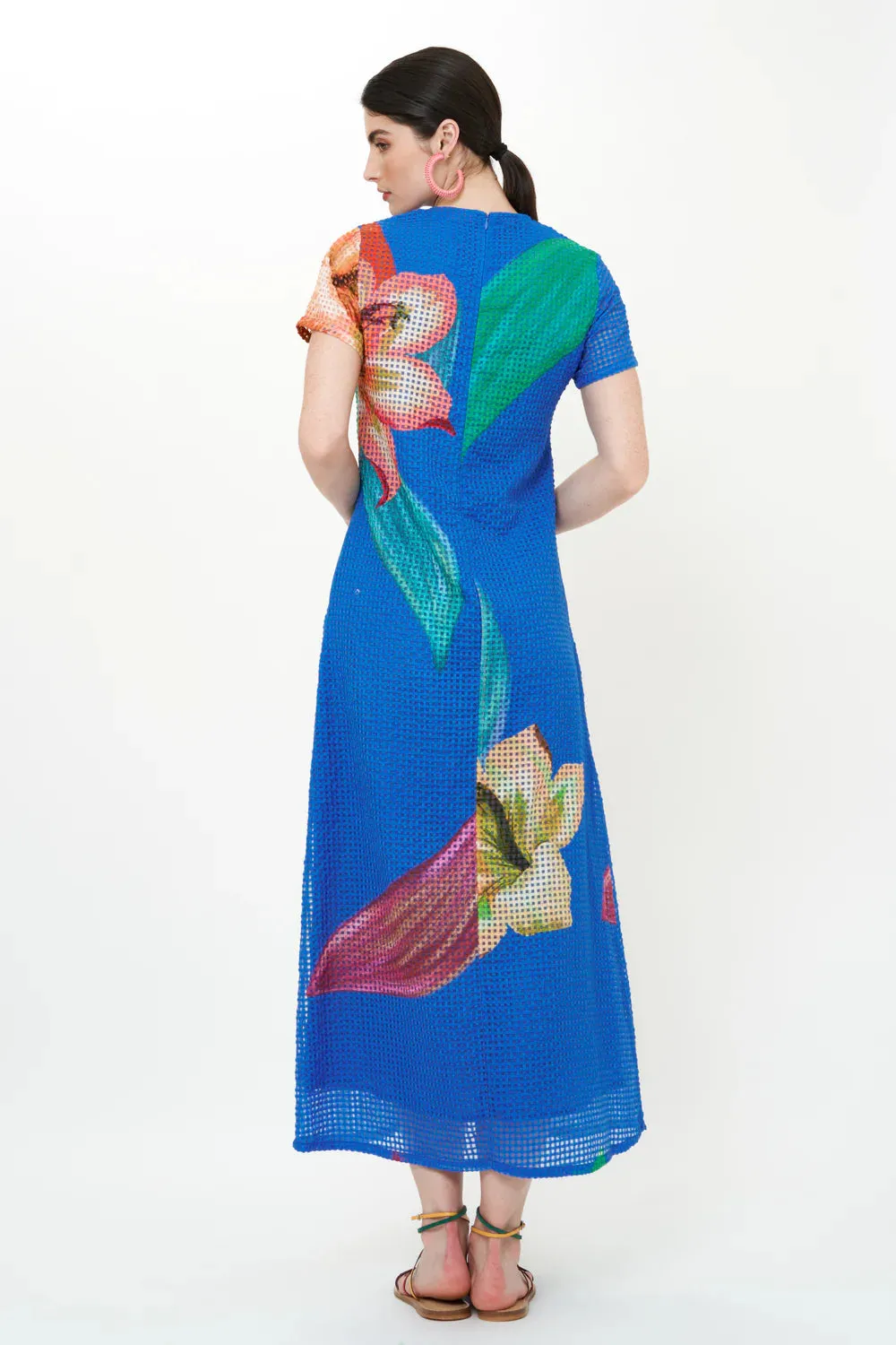 Short Sleeve Shift Maxi Dress - Hibiscus Blue