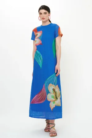 Short Sleeve Shift Maxi Dress - Hibiscus Blue