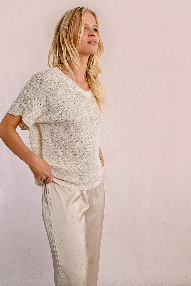 SHORT-SLEEVED KNIT SWEATER