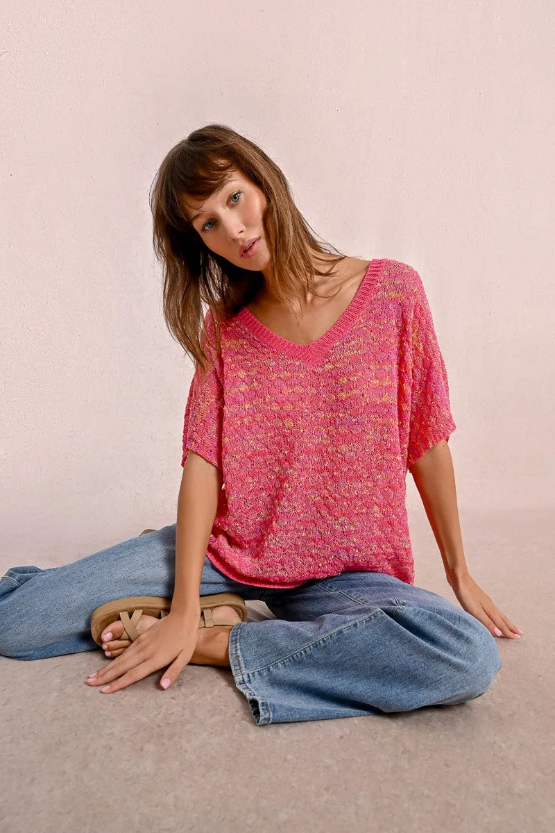 SHORT-SLEEVED KNIT SWEATER