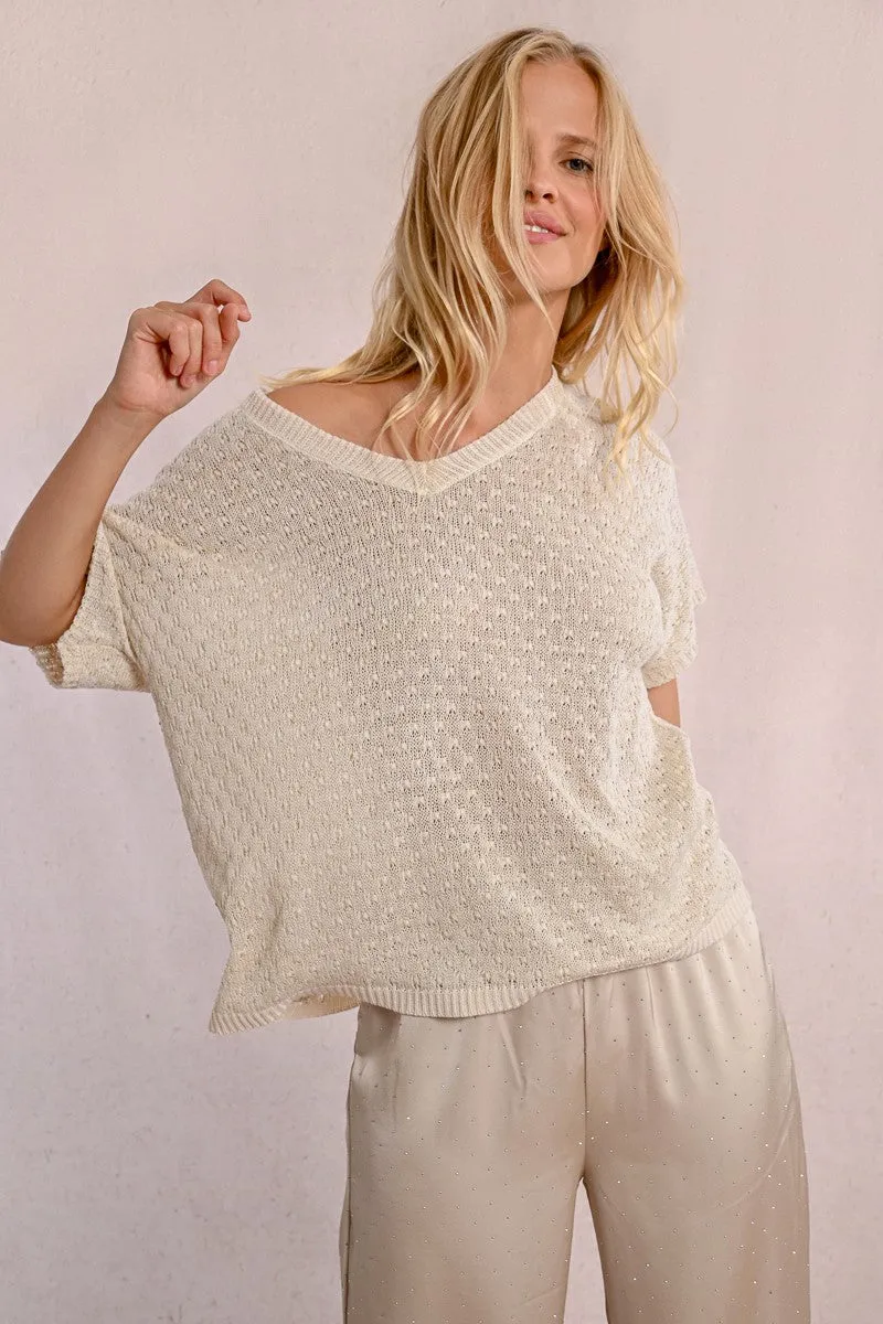 SHORT-SLEEVED KNIT SWEATER