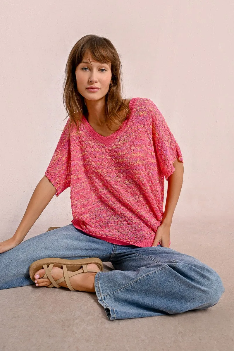 SHORT-SLEEVED KNIT SWEATER