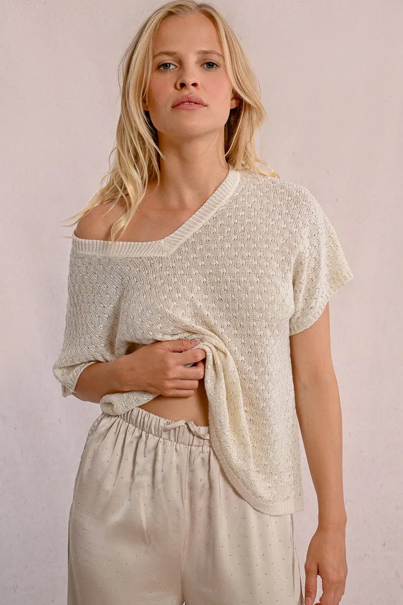 SHORT-SLEEVED KNIT SWEATER