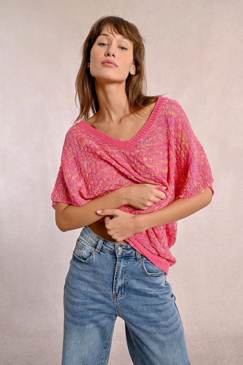 SHORT-SLEEVED KNIT SWEATER