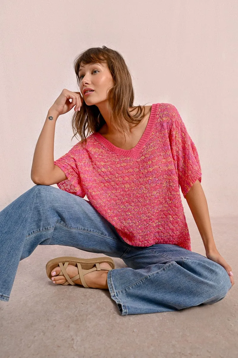SHORT-SLEEVED KNIT SWEATER