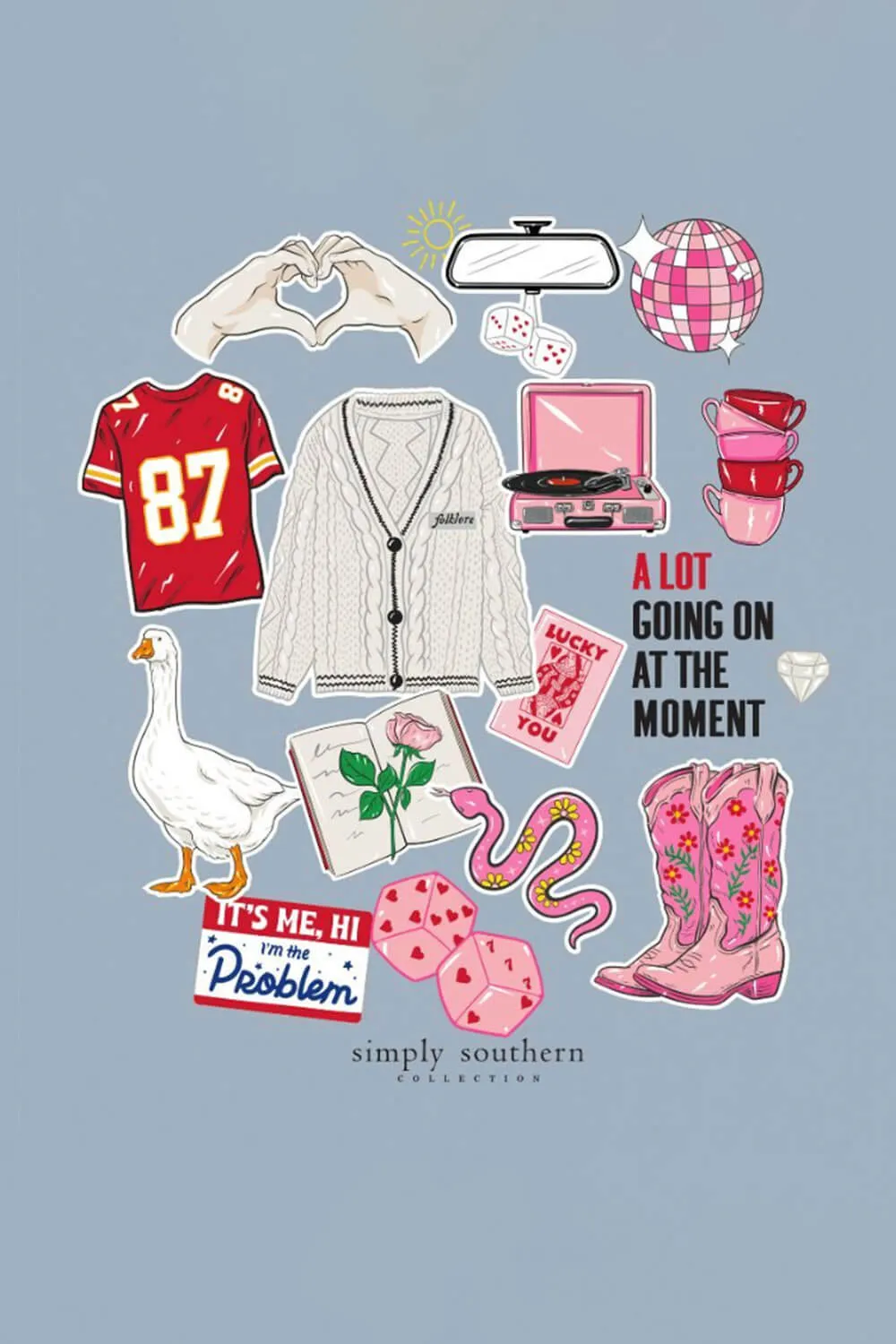 Simply Southern Plus Size Eras Stickers T-Shirt for Women in Stone Blue | EXT-SS-STICKERS-STNBLUE