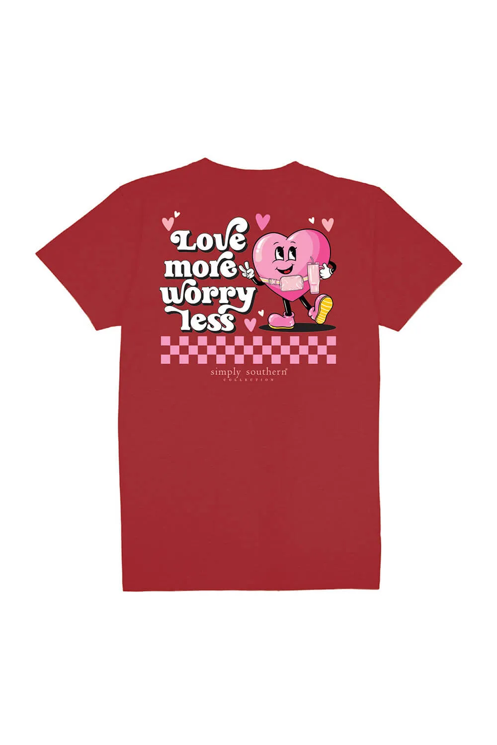 Simply Southern Plus Size Love More, Worry Less T-Shirt for Women in Red | EXT-SS-LOVEMORE-RED