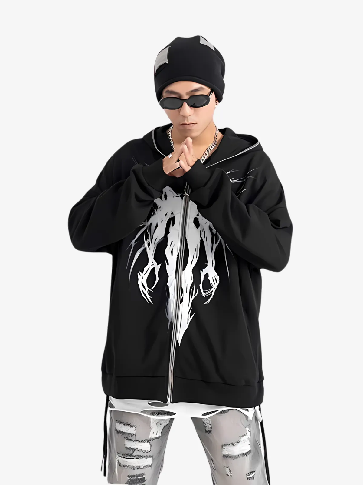 SKULL PUNK ZIP UP HOODIE