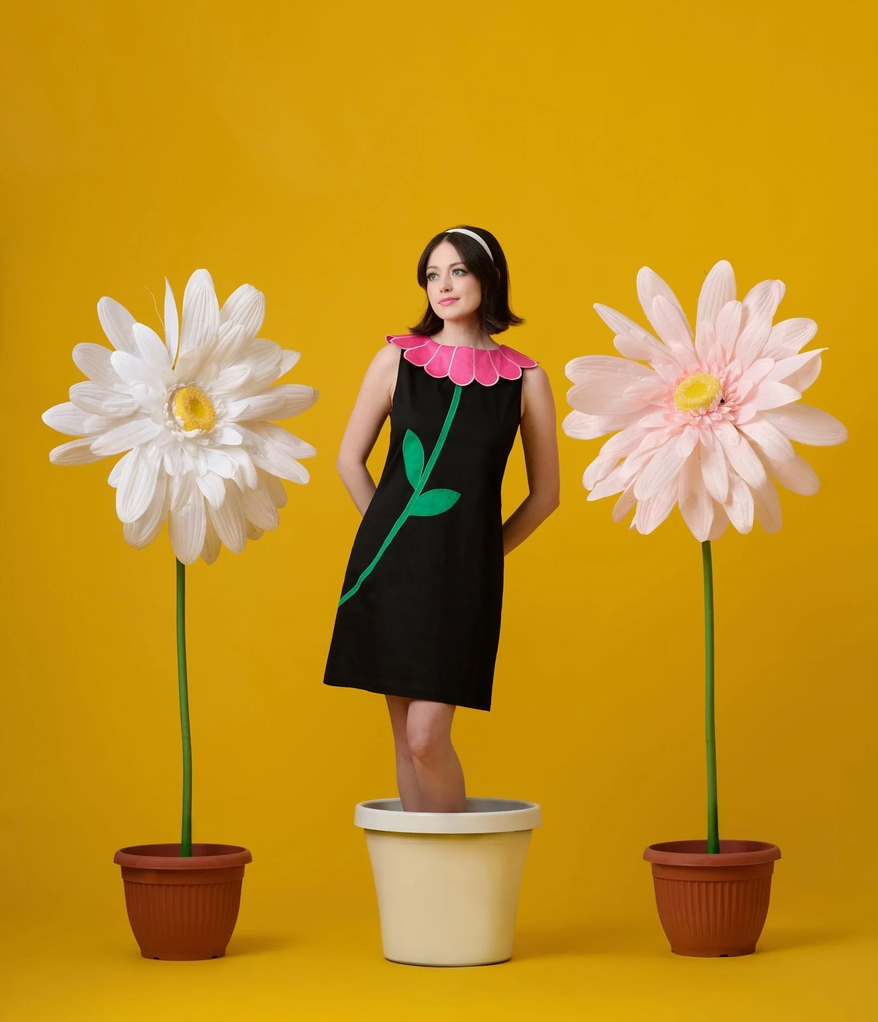 Smak Parlour Black & Pink Petal Collar Cotton Shift Dress