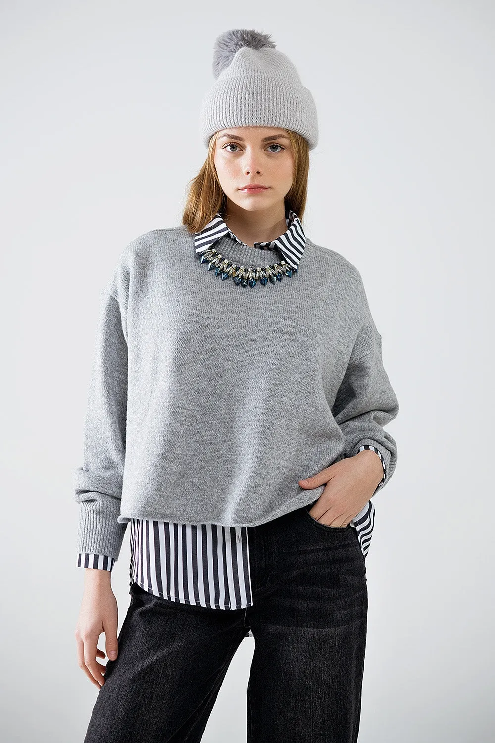 Soft knit grey jumper with balloon sleeves