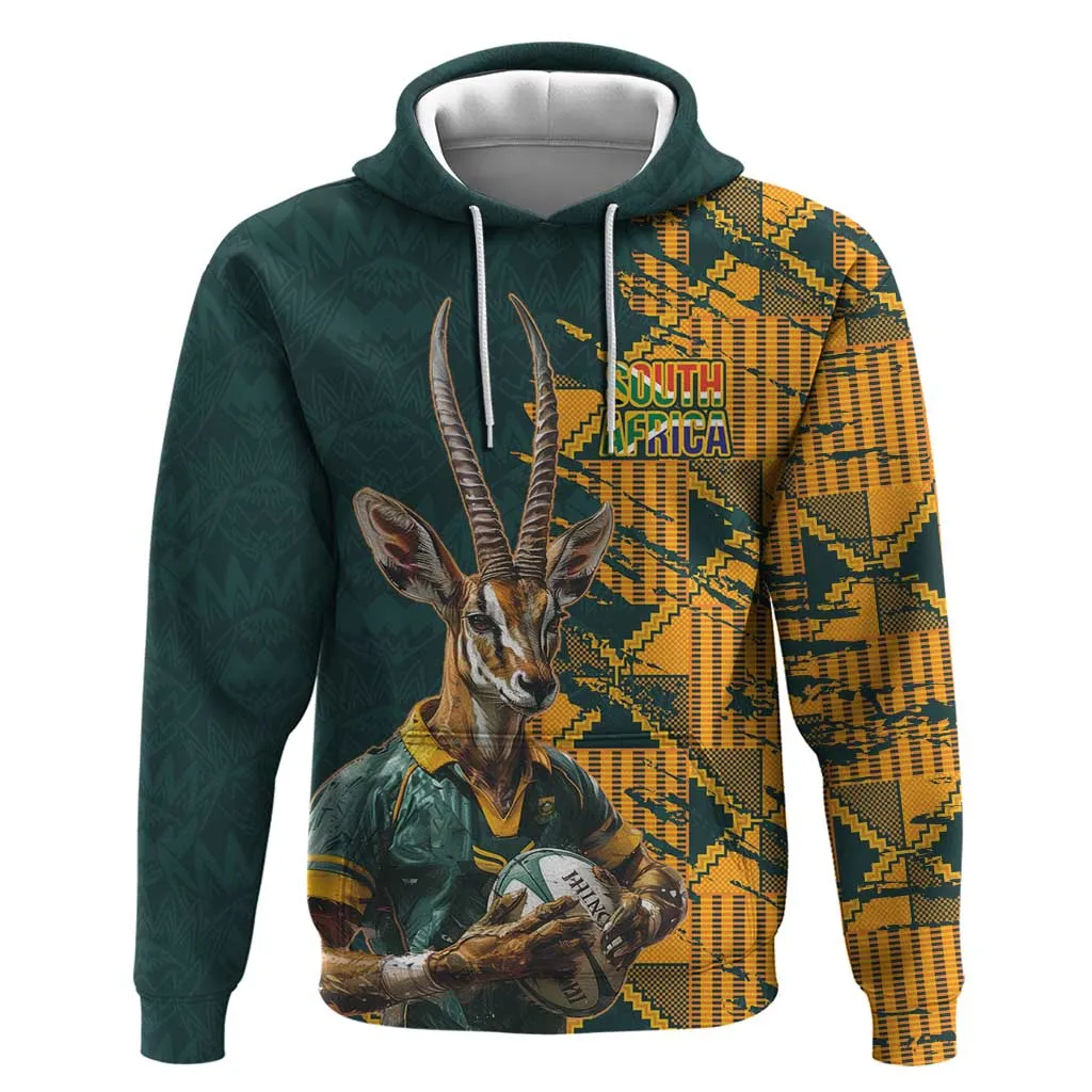 South Africa Rugby Custom Zip Hoodie Afro Springboks Mascot Sporty Version LT9