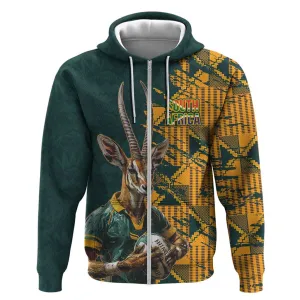 South Africa Rugby Custom Zip Hoodie Afro Springboks Mascot Sporty Version LT9