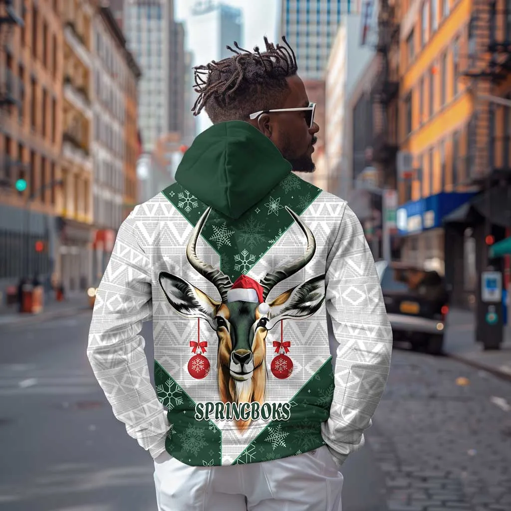 South Africa Springboks Christmas Zip Hoodie Bokke Santa - Geseende Kersfees LT14