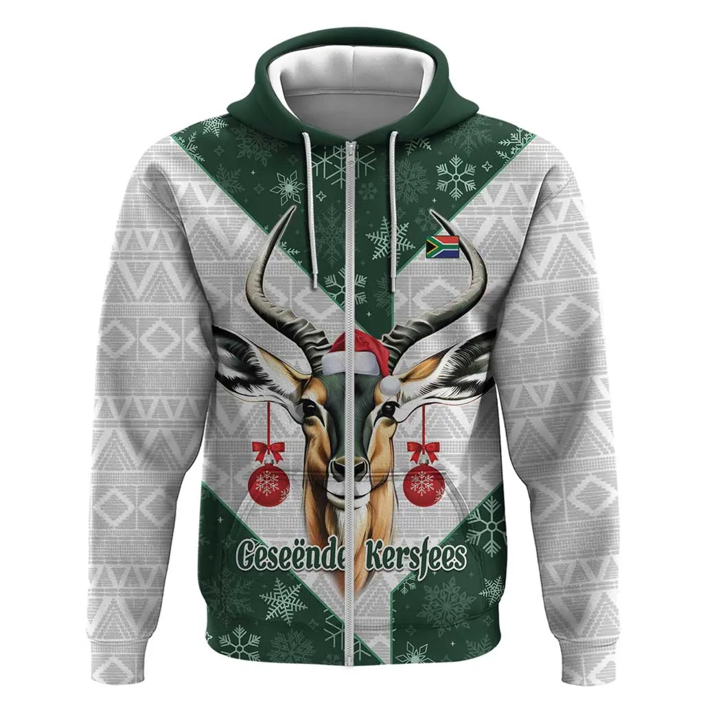 South Africa Springboks Christmas Zip Hoodie Bokke Santa - Geseende Kersfees LT14
