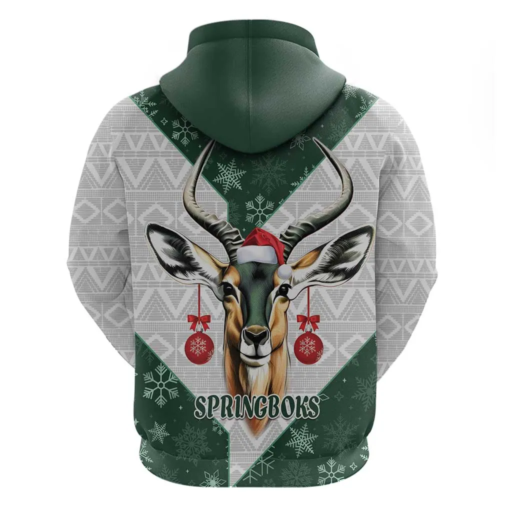 South Africa Springboks Christmas Zip Hoodie Bokke Santa - Geseende Kersfees LT14