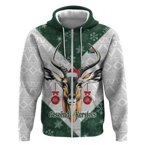 South Africa Springboks Christmas Zip Hoodie Bokke Santa - Geseende Kersfees LT14