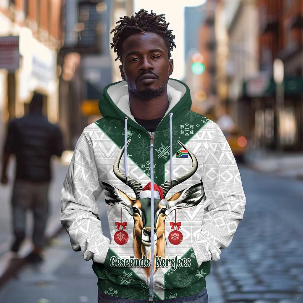 South Africa Springboks Christmas Zip Hoodie Bokke Santa - Geseende Kersfees LT14