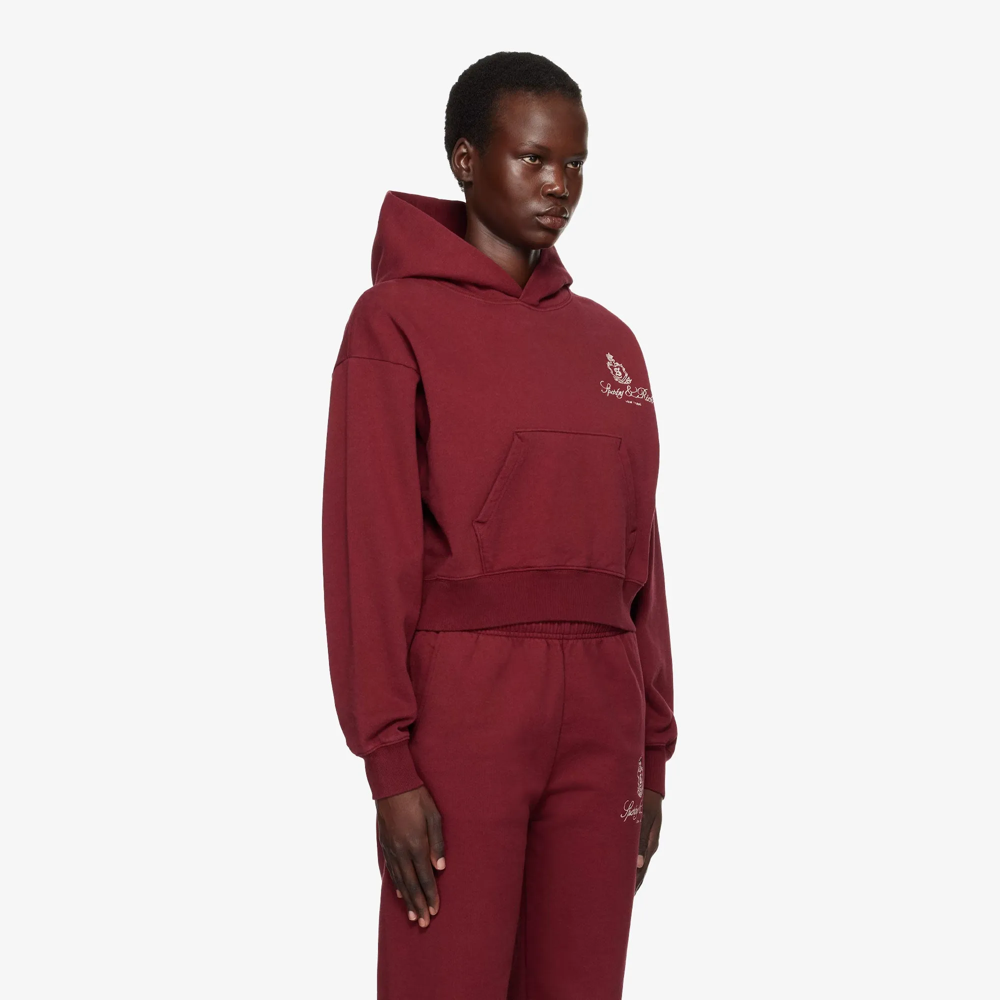 SPORTY & RICH | VENDOME EMBROIDERED CROPPED HOODIE { RED