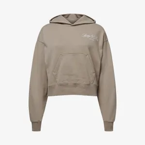 SPORTY & RICH | VENDOME SCRIPT EMBROIDERED CROPPED HOODIE { BEIGE