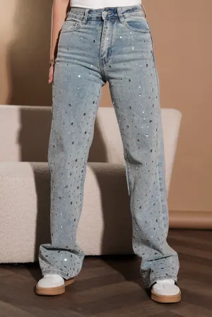 Straight leg jeans met studs blauw - Elena