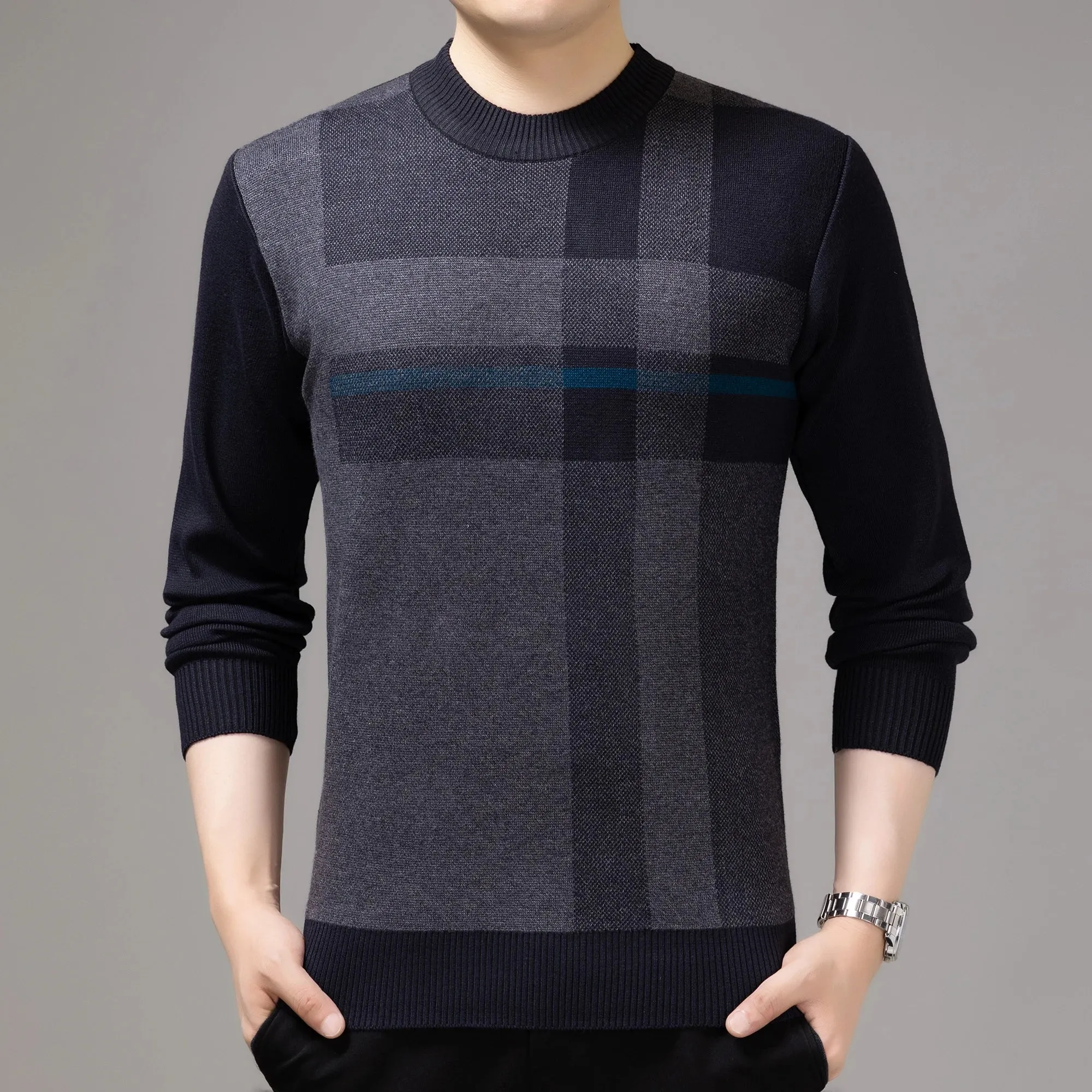 Striped Knitted Pullover Knit Mens Sweaters