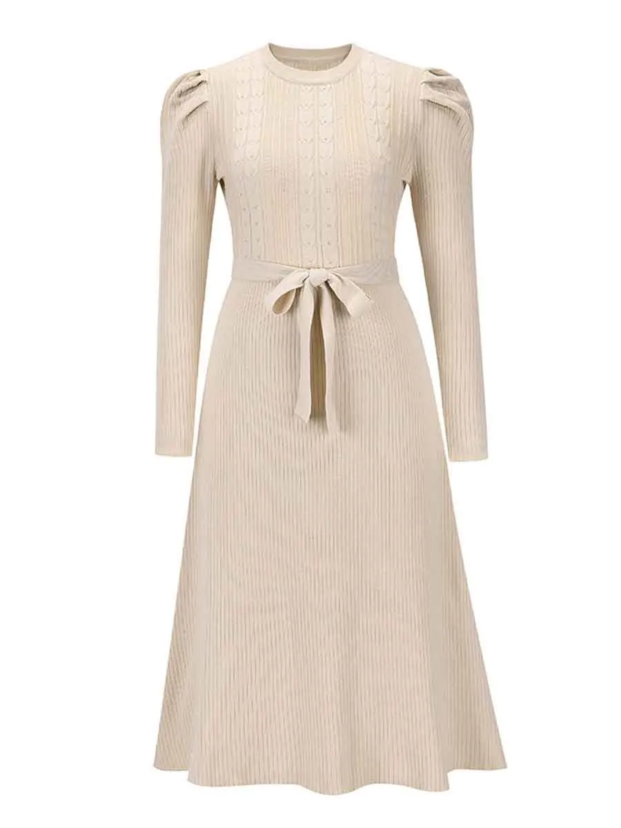 Stunncal Bubble Sleeve Belt Knit Dress (5 colors)
