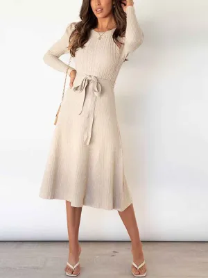 Stunncal Bubble Sleeve Belt Knit Dress (5 colors)