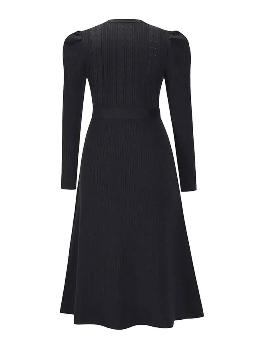 Stunncal Bubble Sleeve Belt Knit Dress (5 colors)