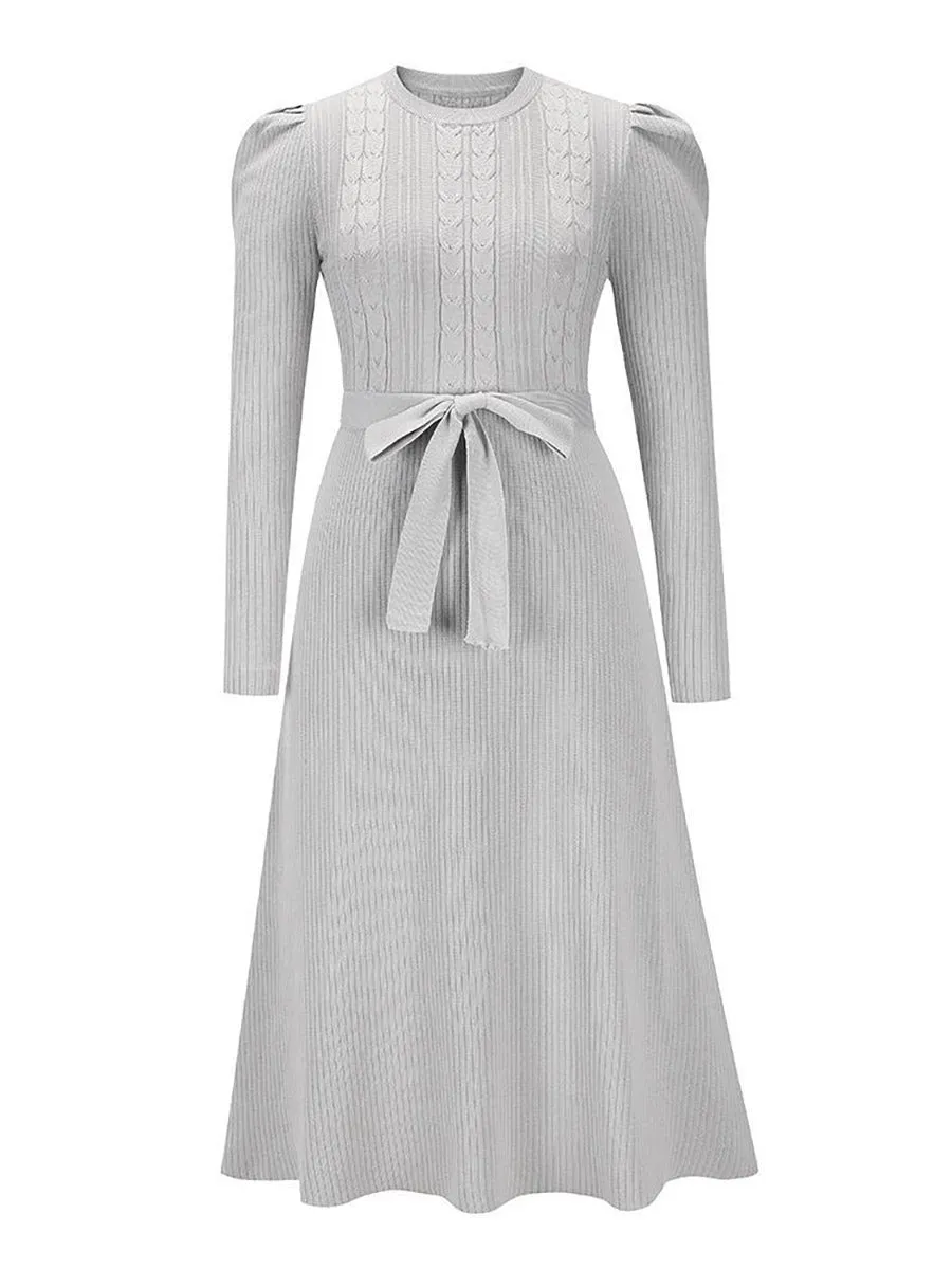 Stunncal Bubble Sleeve Belt Knit Dress (5 colors)