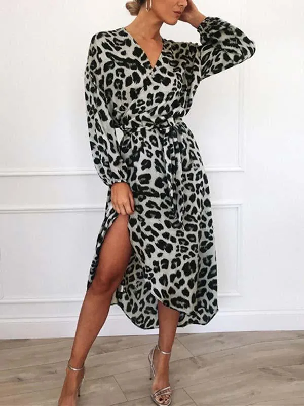 Stunncal V Neck Sexy Leopard Dress
