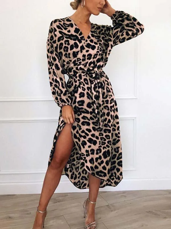 Stunncal V Neck Sexy Leopard Dress