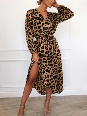 Stunncal V Neck Sexy Leopard Dress
