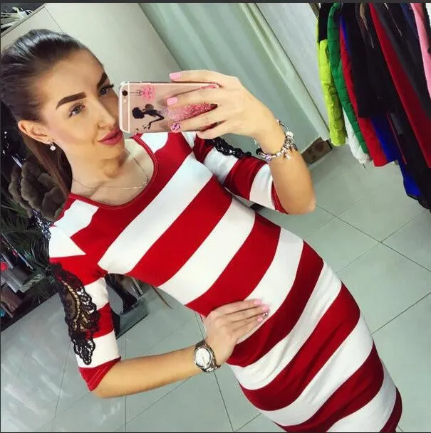 Summer dress women Sheath dresses Striped Dress Short Sleeve plus size women clothing dresses Mid-Calf