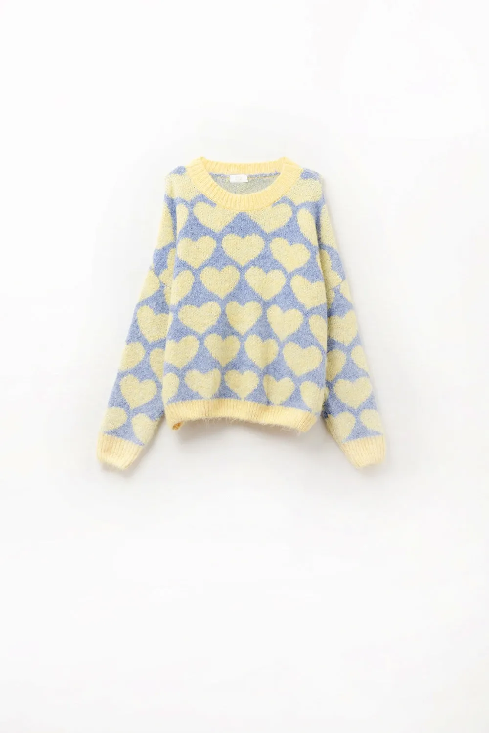 Super Soft Oversized blue Sweater With yellow Hearts